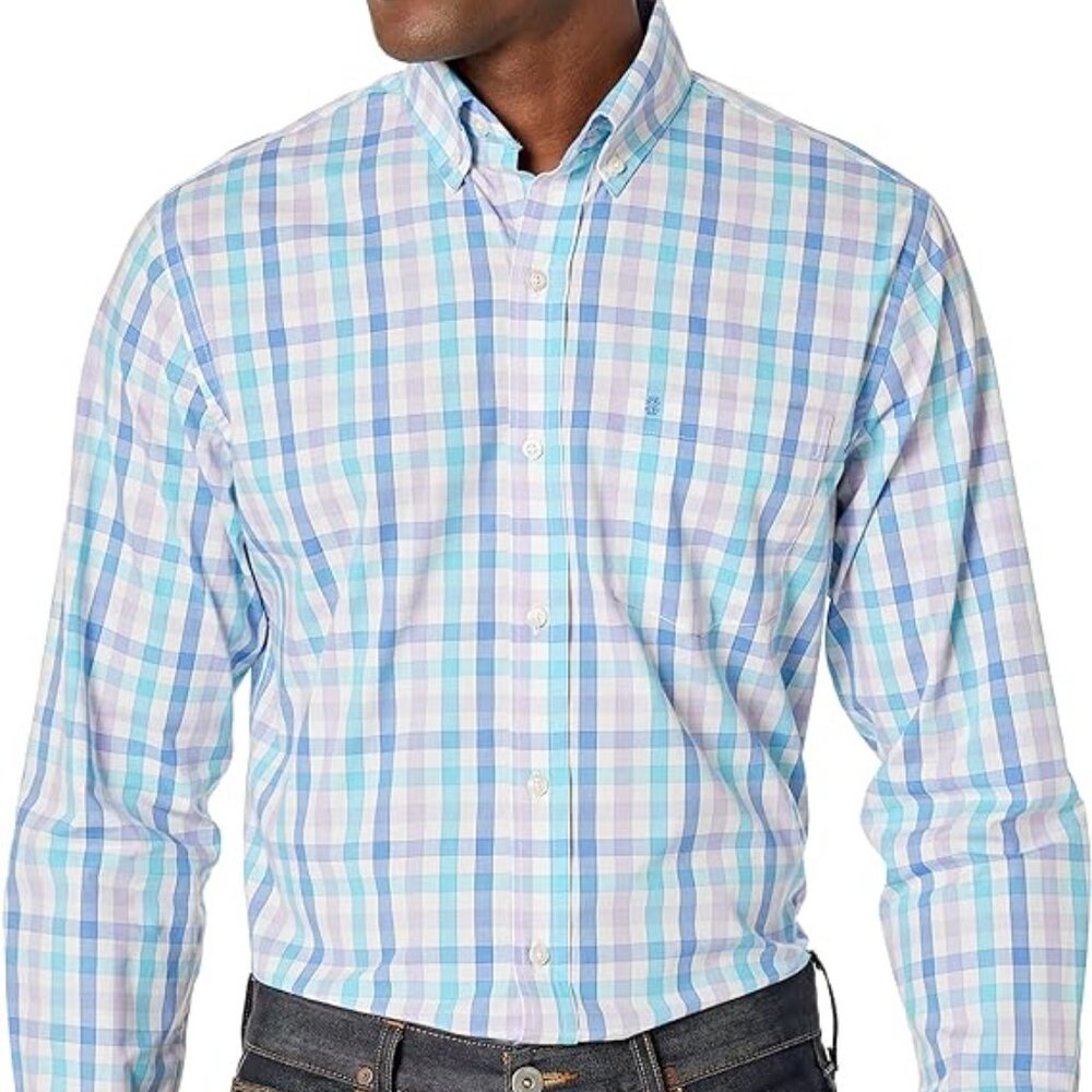 IZOD Men's Advantage Performance Plaid Long Sleeve Stretch Button Down Shirt